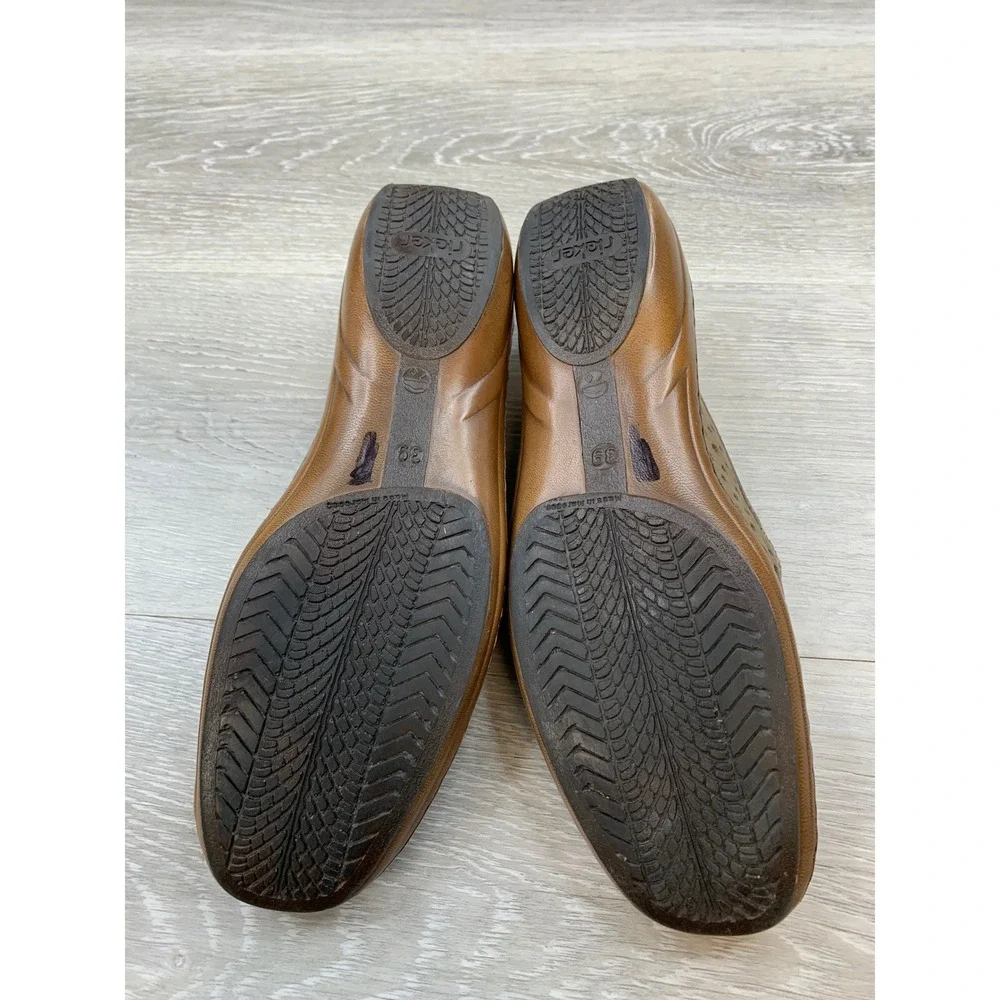 Rieker Women's Brown Leather Perforated Slip On Loafers Size 39 EU 8 US Shoes